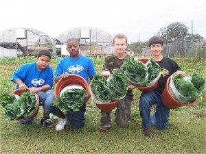 Roosevelt Academy with collard greens from their school farm